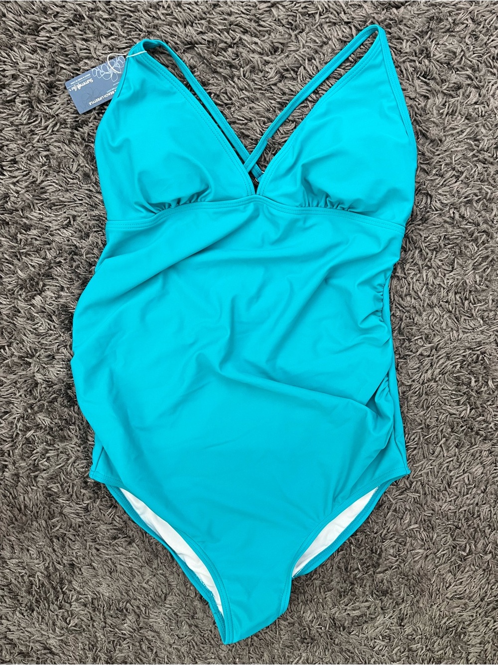 Summer Mae MATERNITY Turquoise One-Piece Swimsuit with V-Neck M NWT